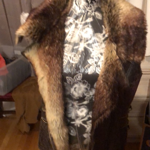 Members Only  size XL brown faux leather & fur zip front moto style pockets - Picture 7 of 15